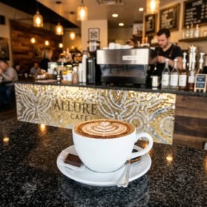 Cappuccino served at Allure Cafe Perth counter