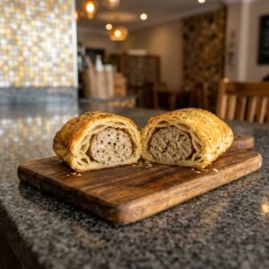 Chicken Sausage Roll served at Allure Cafe Perth counter