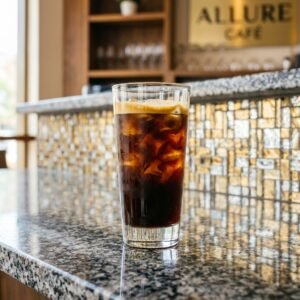 Iced Long Black served at Allure Cafe Perth counter