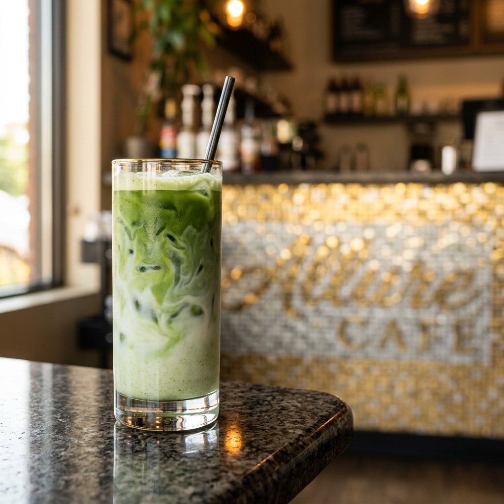 Iced Matcha served at Allure Cafe Perth counter
