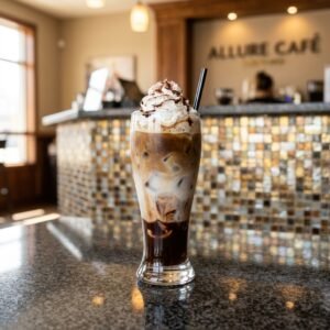 Iced Mocha served at Allure Cafe Perth counter