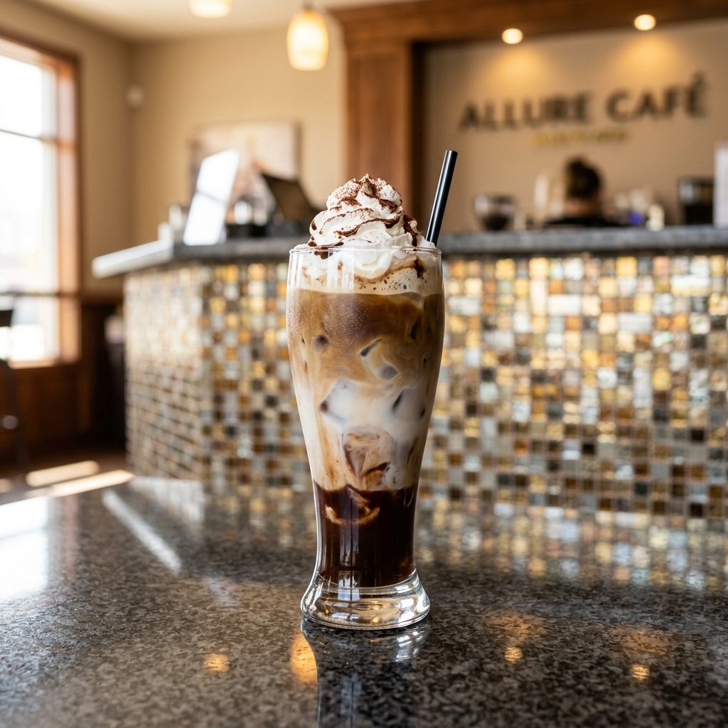 Iced Mocha served at Allure Cafe Perth counter
