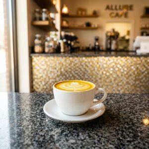Turmeric Latte served at Allure Cafe Perth counter